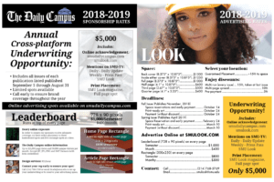 Image: rate sheet for smudailycampus.com and SMU Look magazine.